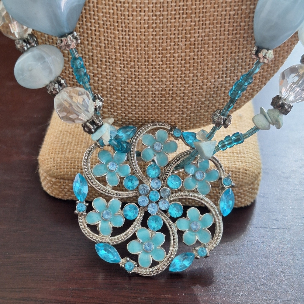 Blue Floral Statement Necklace - Picture 2 of 4